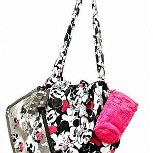 Disney Mickey & Minnie Mouse Drawstring Travel Tote Bag with Pouches - Rare!
